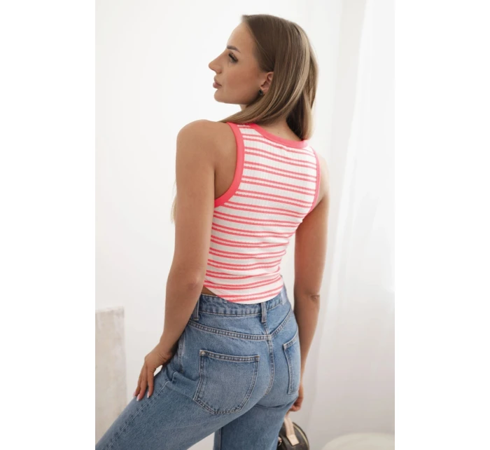 Dámska bavlnená pruhovaná blúzka bez rukávov Pink Neon