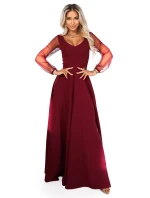 LORETTA dlouhé šaty s rukávy a výstřihem vínové model 21791769 - numoco