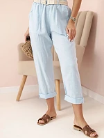 Dámske ľanové nohavice s bavlnou a opaskom modré