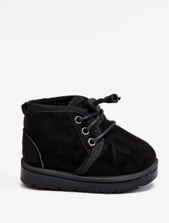 Dziecięce Sznurowane Śniegowce Ocieplone Futerkiem Czarne Hunter