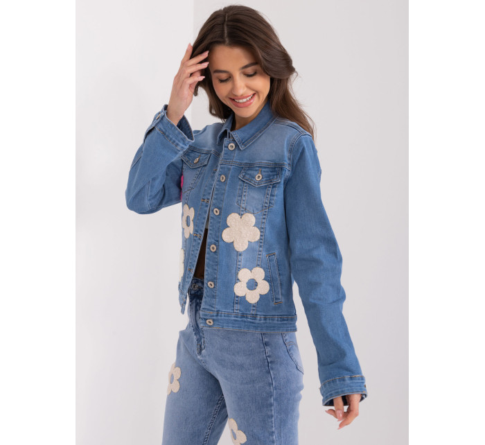 Modrá džínsová bunda s kvetmi