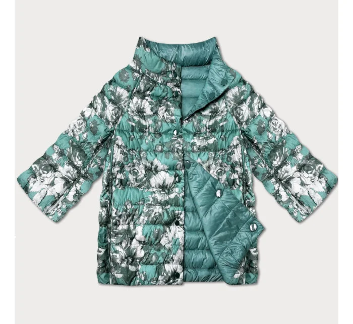Dámska obojstranná bunda s 3/4 rukávmi v tmavom mätovo-kvetinovom odtieni Minority (M23-7009-253)