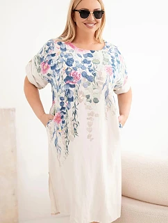 Dámské viskózové šaty plus size s krátkým rukávem a rozparky po model 22092336 béžová - K-Fashion