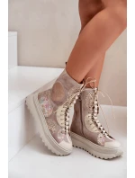 Skórzane Zamszowe Botki Na Platformie Ocieplane Maciejka 06565-04 Beżowe