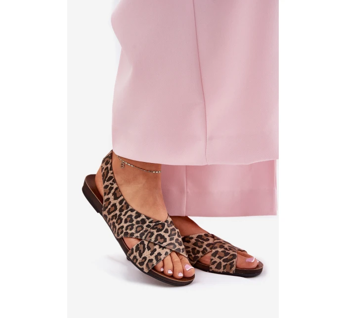 Dámské kožené sandály leopardí hnědé model 21694322 - Zazoo Dámské kožené sandály leopardí hnědé model 21694322 - Zazoo