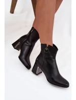 Ocieplane Botki Z Naturalnej Skóry Na Słupku Maciejka K7203-04 Czarne