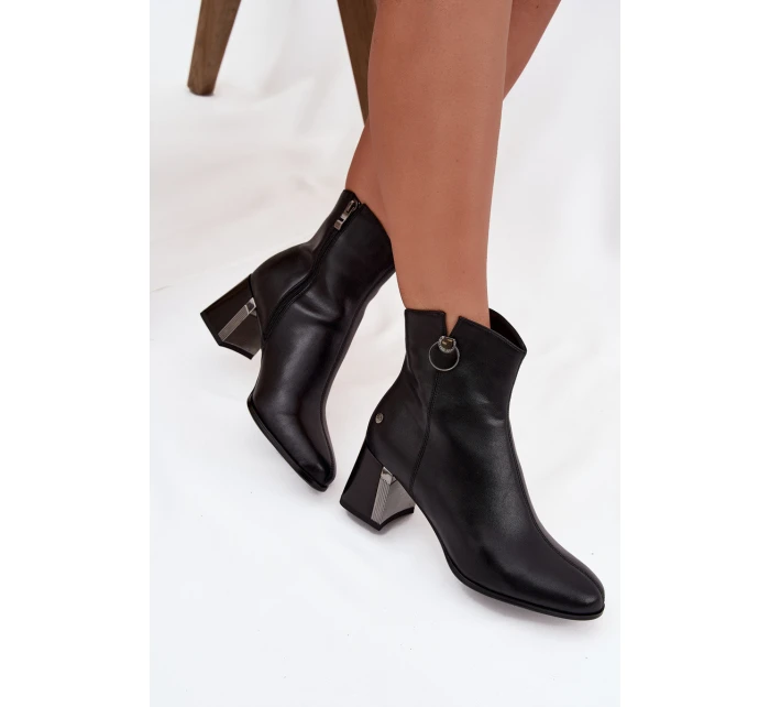 Ocieplane Botki Z Naturalnej Skóry Na Słupku Maciejka K7203-04 Czarne