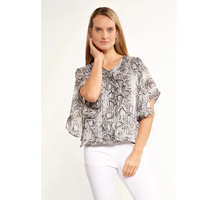 Dámska blúzka s volánovými rukávmi BLU2020-M19 sivá so vzorom - Monnari