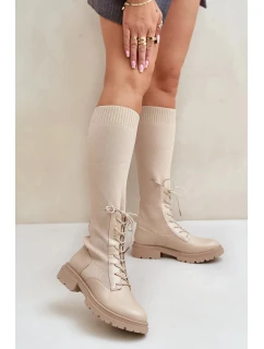 Dámske čižmy s ponožkovým zvrškom 68129 Light beige - CM Paris