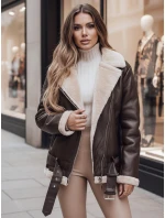 Dámska kožená bunda s ovčou kožušinou NORFDIMA hnedá FashionStreet TY4736z Dámska kožená bunda s ovčou kožušinou NORFDIMA hnedá FashionStreet TY4736z