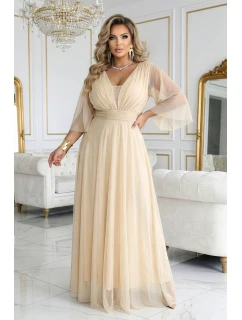 Dlouhé třpytivé plus size šaty s výstřihem a rukávy model 21945491 - numoco basic