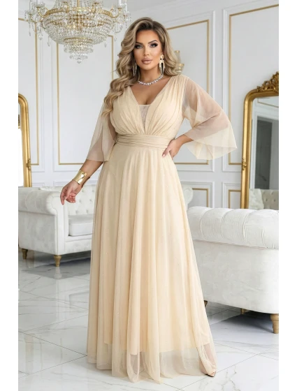 Dlouhé třpytivé plus size šaty s výstřihem a rukávy model 21945491 - numoco basic
