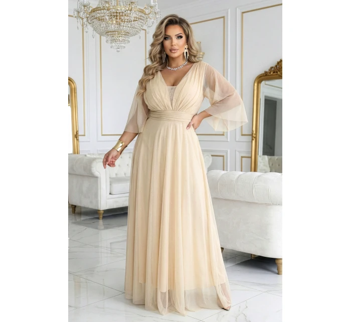 Dlouhé třpytivé plus size šaty s výstřihem a rukávy model 21945491 - numoco basic