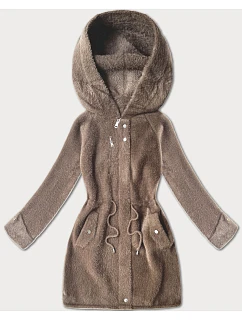 Vlněná bunda z alpaky s kapucí, barva camel (W214#)