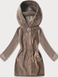Vlnená bunda z alpaky s kapucňou, farba camel (W214#)