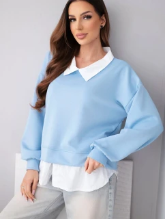 Dámska maslová viskózna mikina s košeľovou vložkou modrá