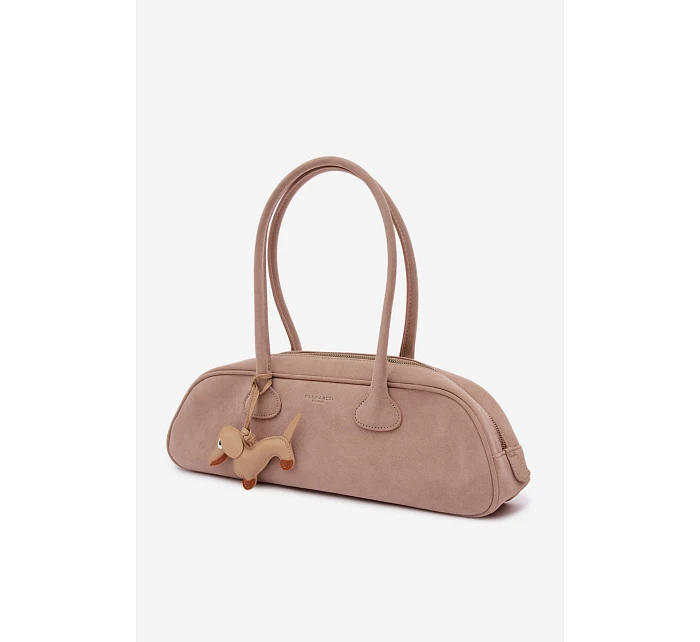 Bagetová kabelka z imitace semiše s přívěskem Doga Béžová Annette