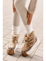 Dámske kožené snežnice s hrubou podrážkou a leopardou kožušinou Big Star Brown