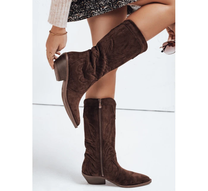 Dámske semišové kovbojské čižmy hnedé FashionStreet ZY1160