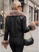 Kurtka damska zimowa skórzana z futerkiem czarna model 22371786 - FashionStreet