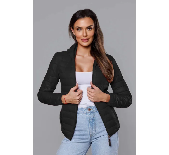Černá dámská prošívaná bunda s kapucí model 18044793 - S'WEST Černá dámská prošívaná bunda s kapucí model 18044793 - S'WEST