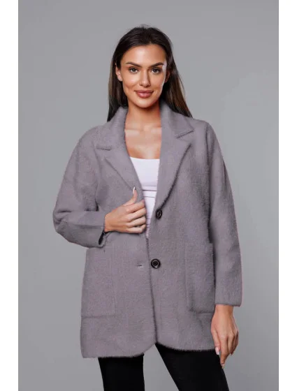 Krátký šedý vlněný přehoz přes oblečení typu alpaka model 18059145 - MADE IN ITALY