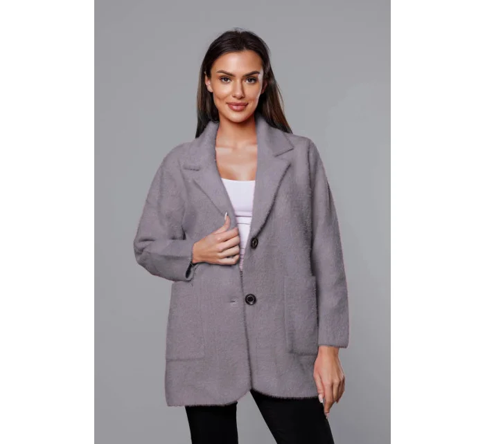 Krátký šedý vlněný přehoz přes oblečení typu alpaka model 18059145 - MADE IN ITALY