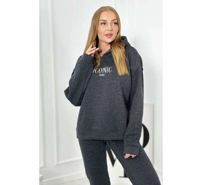 Izolovaná bavlnená súprava, mikina s vyšívacími + nohavicami Grafit