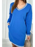 Šaty s kapsami a výstřihem do V chrpově modrá Šaty s kapsami a výstřihem do V chrpově modrá