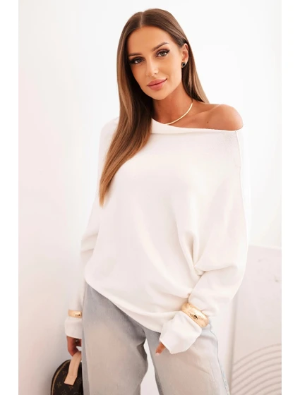 Dámský asymetrický viskózový svetr typu model 22281547 ecru - K-Fashion
