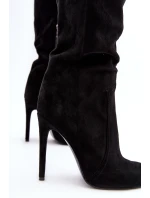 Damskie Kozaki Za Kolano Na Szpilce Czarne Vessy