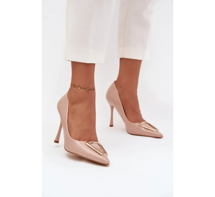 Lakierowane Szpilki Ze Złotym Detalem Beżowe Paivelle