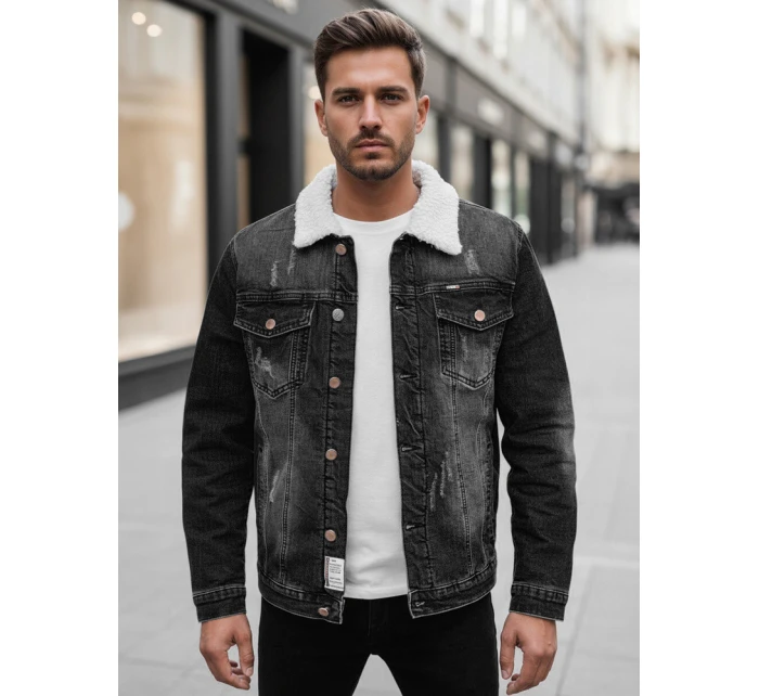 Pánská zateplená džínová bunda s ovčí kůží šedá Dstreet model 21995187 - FashionStreet