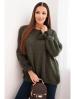 Dámský svetr s přídavkem mohéru a vlny volného střihu khaki