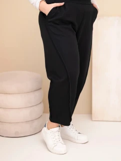 Dámske Plus veľkosť bavlnené nohavice s vysokým pásom voľné čierne