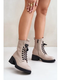 Zateplené dámské botky z přírodní kůže Béžové model 21672118 - VINCEZA