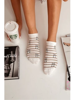 Skarpetki Stopki Damskie Bawełniane Pandy I Paski Ecru