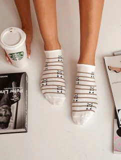 Skarpetki Stopki Damskie Bawełniane Pandy I Paski Ecru