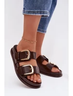 Dámské ekologické kožené pantofle se zlatými sponami Čokoládové Tervessa Dámské ekologické kožené pantofle se zlatými sponami Čokoládové Tervessa