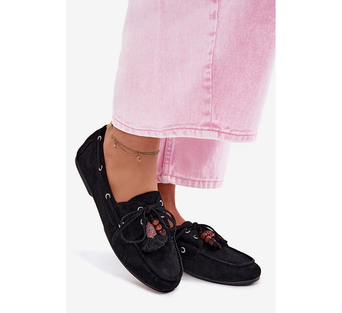 Dámské Mokasyny S Frézlem A Korálky Černé Teresa