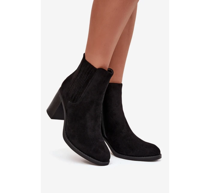 Dámske zateplené čižmy Brevina - čierne, na stĺpcovom podpätku Dámske zateplené čižmy Brevina - čierne, na stĺpcovom podpätku