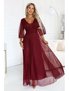 Dámské dlouhé lesklé šaty  tmavě vínová  model 22384857 - numoco