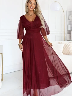 Dámské dlouhé lesklé šaty tmavě vínová model 22384857 - numoco
