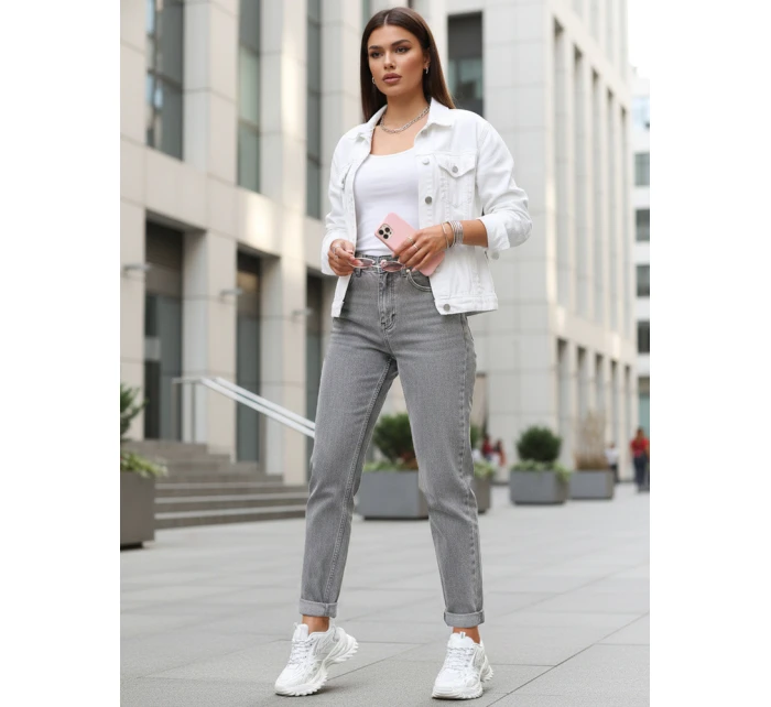 Dámske džínsy s vysokým pásom v štýle mom fit sivé FashionStreet UY2894