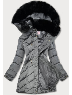 Šedá dámska prešívaná zimná bunda s kapucňou (W732)