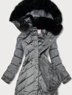 Šedá dámska prešívaná zimná bunda s kapucňou (w732)