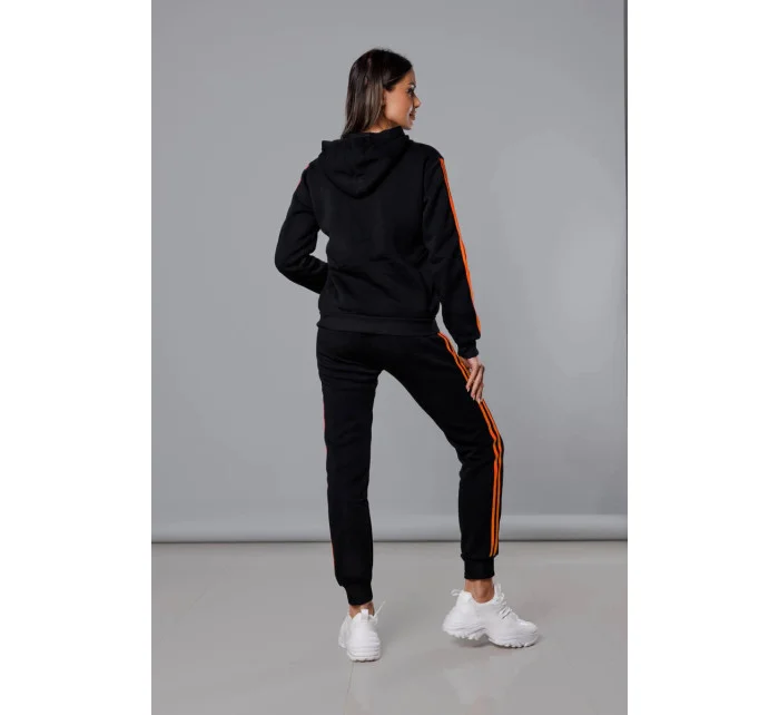 Čierno-oranžový dámsky teplákový komplet s lampasmi (KK0057)