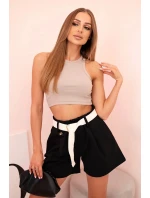 Dámske šortky s vysokým pásom a opaskom čierne
