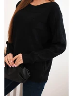 Dámský viskózový svetr s krajkovým vzorem a dlouhým rukávem černý