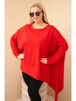 Dámská tunika Plus Size z bavlny s asymetrickým spodním lemem červená Dámská tunika Plus Size z bavlny s asymetrickým spodním lemem červená